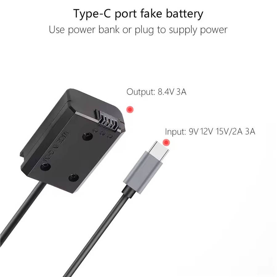 Power Bank USB-C to ZV-E10 NP-FW50 Dummy Battery for Sony Alpha Cameras