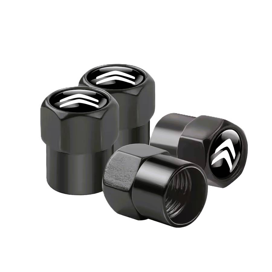 CITROEN Valve Caps - Black with chrome Citroen logo (Set of 4)