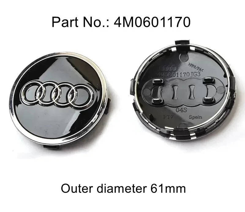 4X WHEEL CENTER CAPS 61mm / 58mm for AUDI BLACK [PART 4M060170]