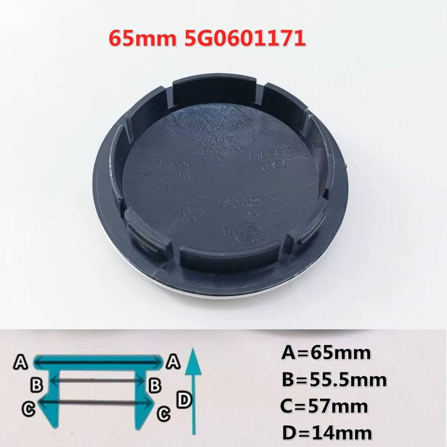 4x 65/56mm Chrome / Black Plastic Wheel Centre Cap for VW (gritty background)
