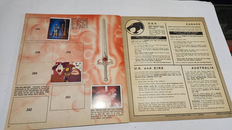 1986 Thundercats Panini Sticker Album 47/264 Stickers Present Vintage Figure