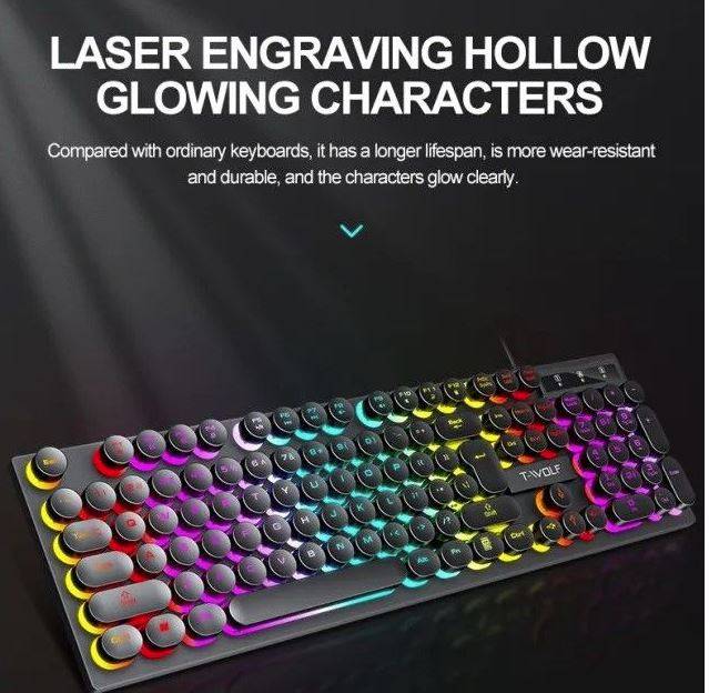 T-Wolf T80 RetroPunk Rainbow Gaming Keyboard