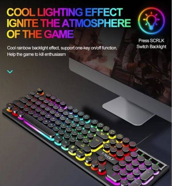 T-Wolf T80 RetroPunk Rainbow Gaming Keyboard