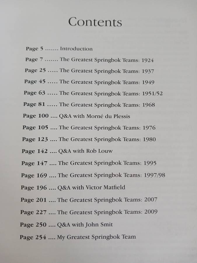 Rugby Book - The Greatest Springbok Teams - Past to Prest