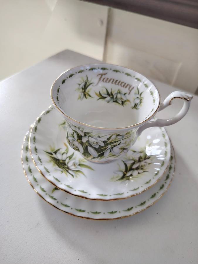 Royal Albert Snowdrops January Flower of the month trio