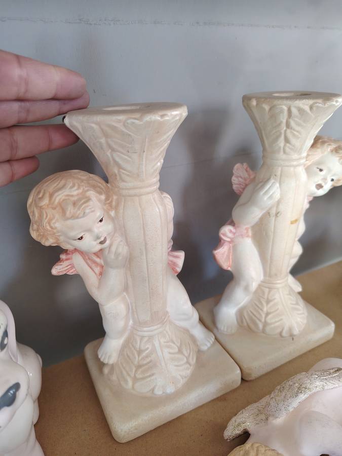 Set of stunning ceramic cherub candle holders
