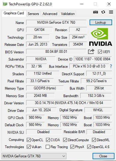 Windows 10 Desktop PC, GT 760 2Gb GPU, i5-3470 CPU, 8Gb RAM, 256Gb NvMe, DVD, Win 10 Pro