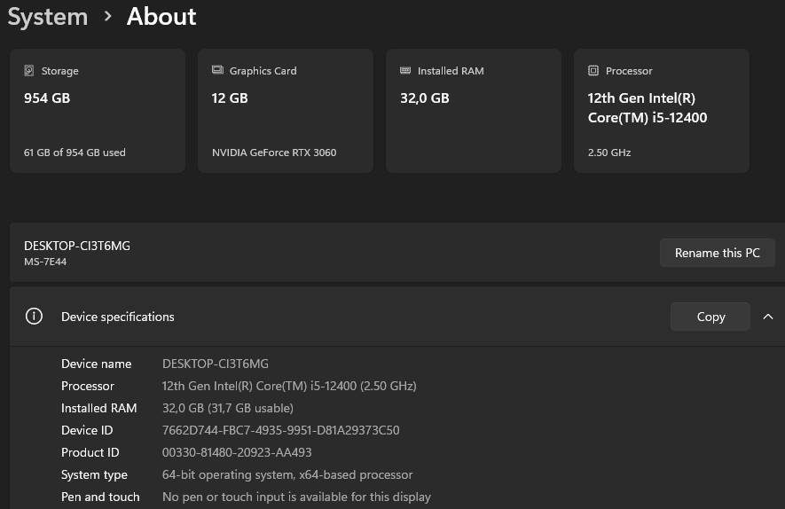 Gaming PC with static ARGB, RTX3060 12Gb GPU, i5-12400 CPU, 32Gb RAM, 1Tb NvMe, Win 11 Pro