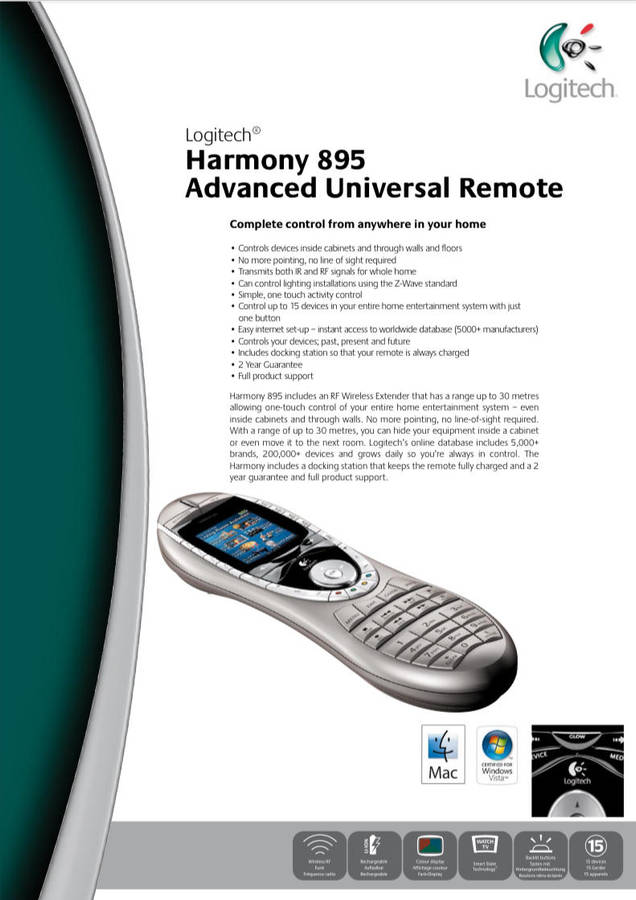 RE-LHR895 Logitech 966193 Harmony Remote 89- NO BATTERY.