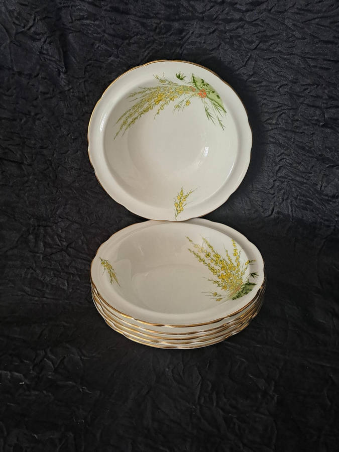 Vintage Royal Stafford dessert bowls x 6"Broom" pattern
