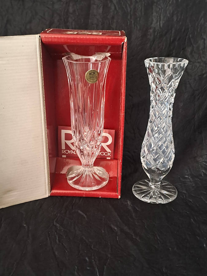 2 crystal bud vases, RCR and other