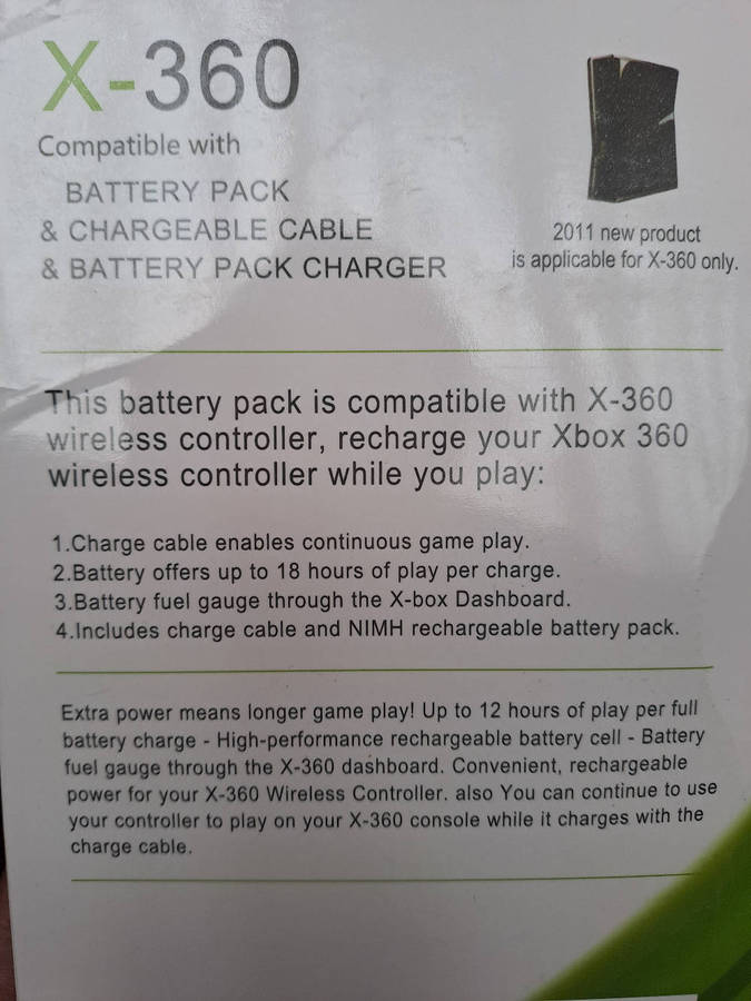 X- 360 battery pack and chargeable cable