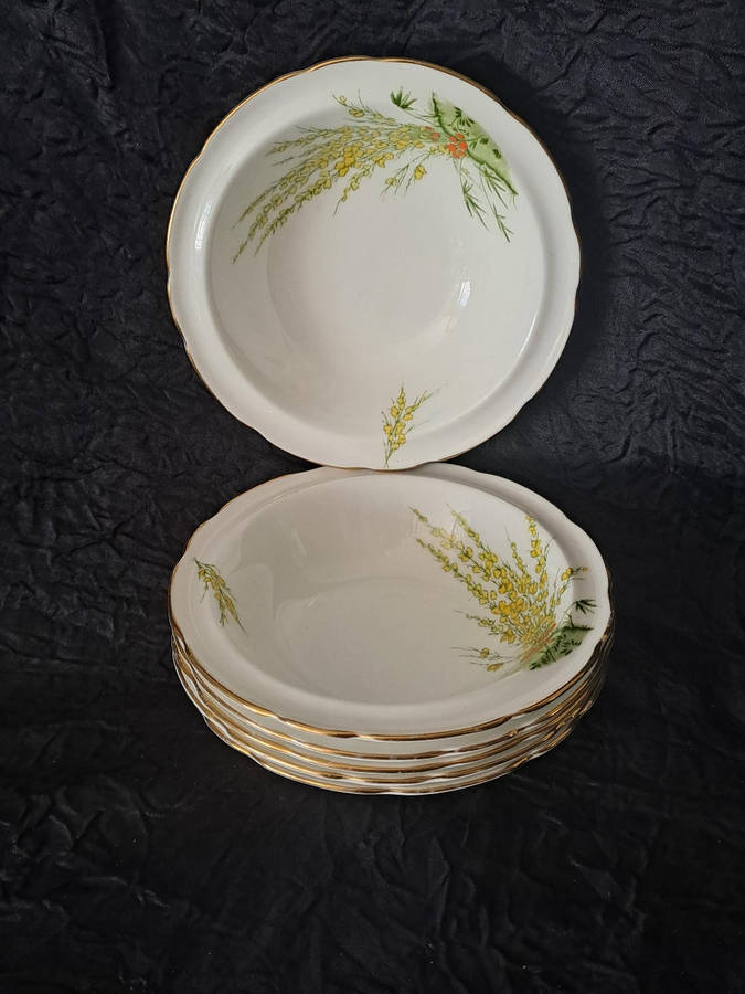 Vintage Royal Stafford dessert bowls x 6"Broom" pattern