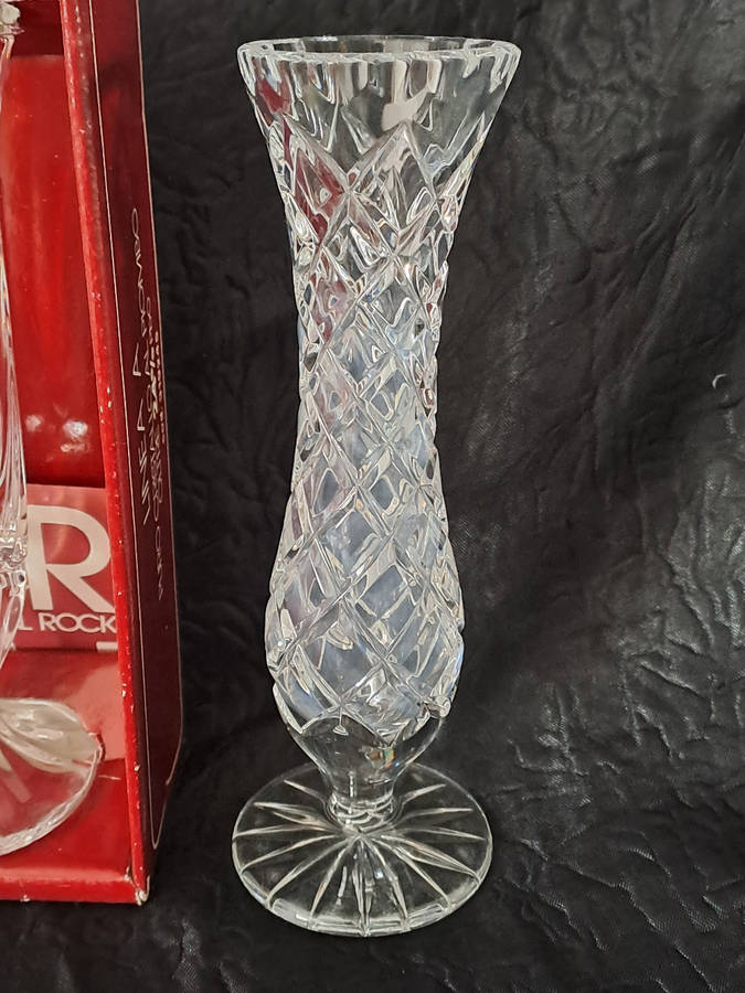 2 crystal bud vases, RCR and other