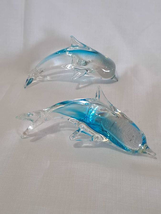 Pair of vintage art glass dolphins