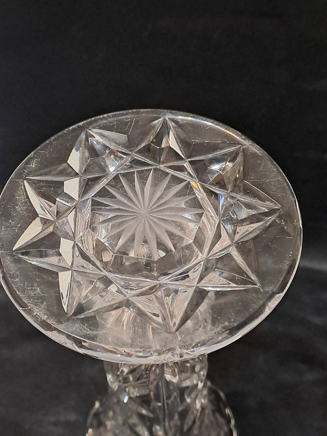 Rose cut crystal fluted vase, 24cm tall, Weighs 995g