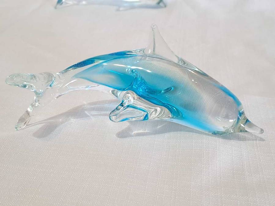 Pair of vintage art glass dolphins