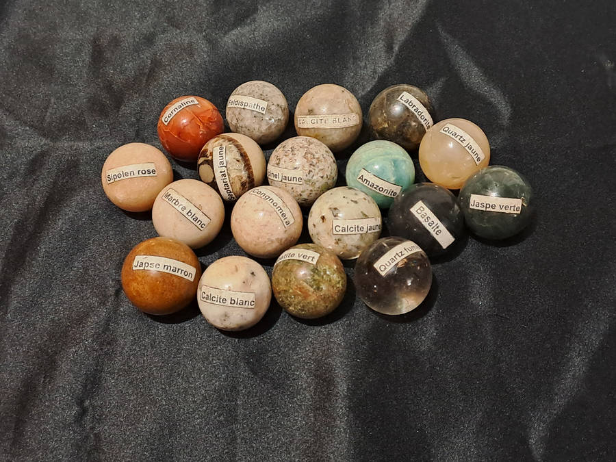 18 different stone and gemstone marbles