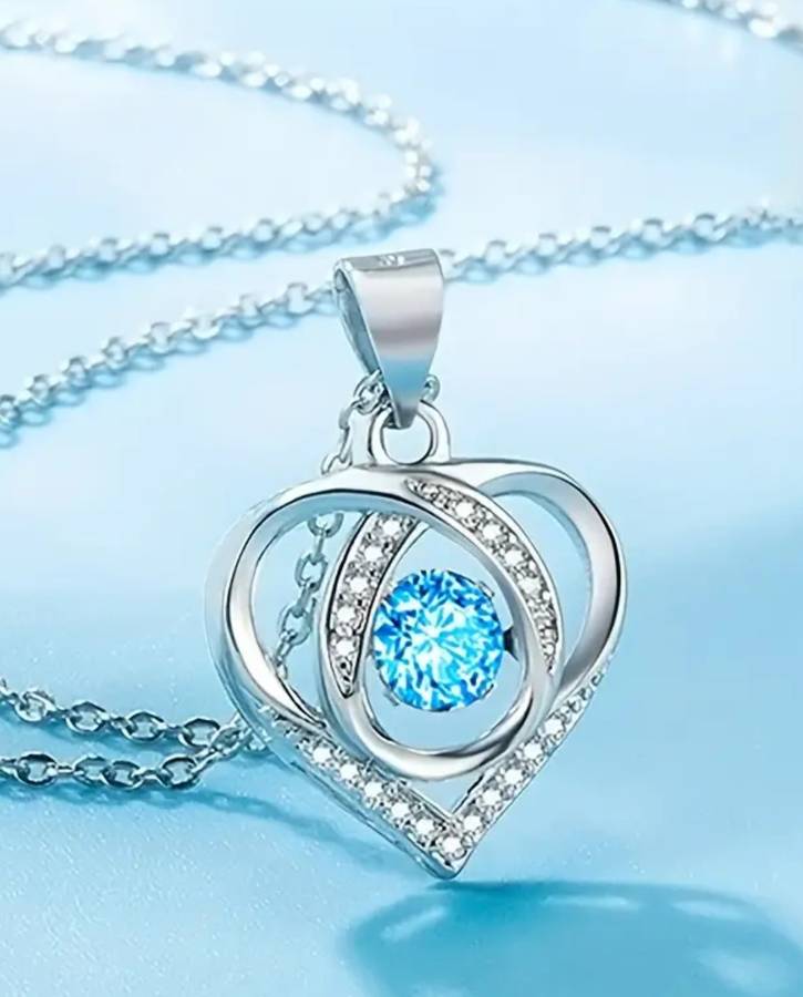 1 x Blue and 1 x Clear Elegant Rhinestone Decor Heart Pendant Necklace in gift box