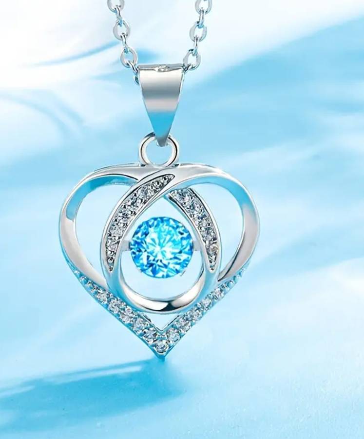 1 x Blue and 1 x Clear Elegant Rhinestone Decor Heart Pendant Necklace in gift box