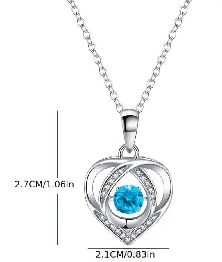 1 x Blue and 1 x Clear Elegant Rhinestone Decor Heart Pendant Necklace in gift box
