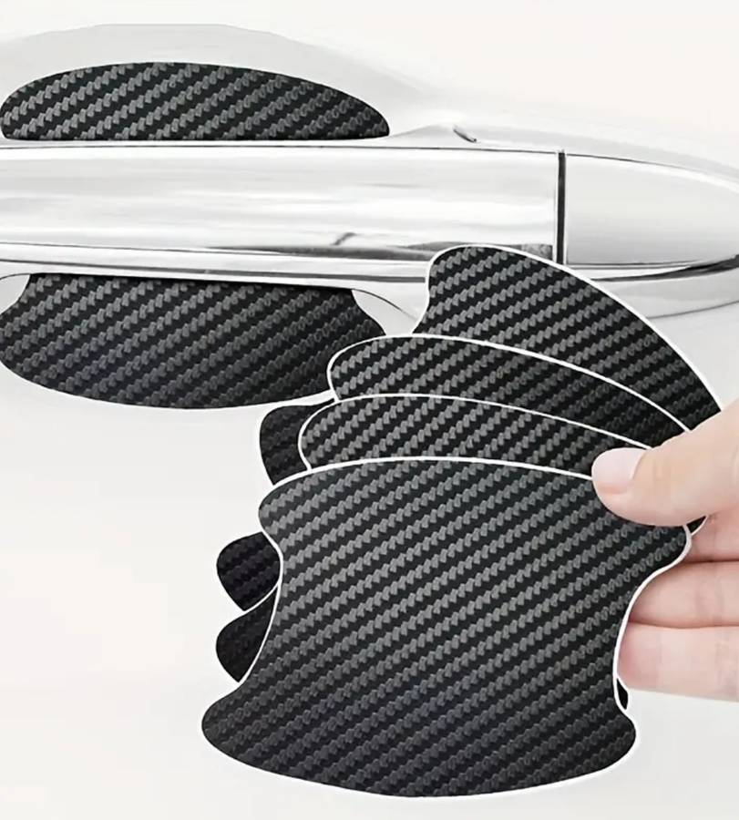4pcs Carbon Fiber Car Door Protector Stickers - Scratch & Damage Resistant. Black