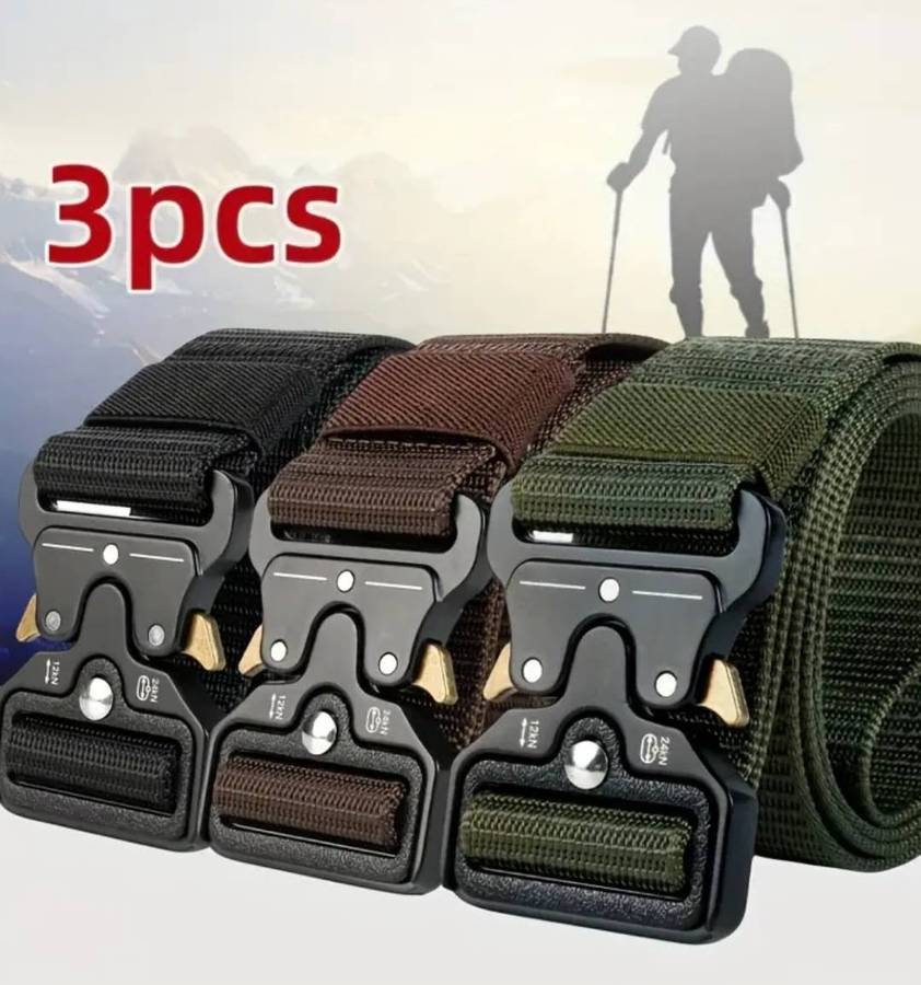 3-Pack Men's & Women's Heavy-Duty Outdoor Belts with Buckle & Locking Mechanism