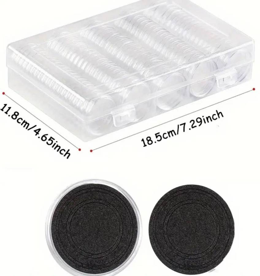 100 Pcs Adjustable Coin Protection Case with Black Inner Pads