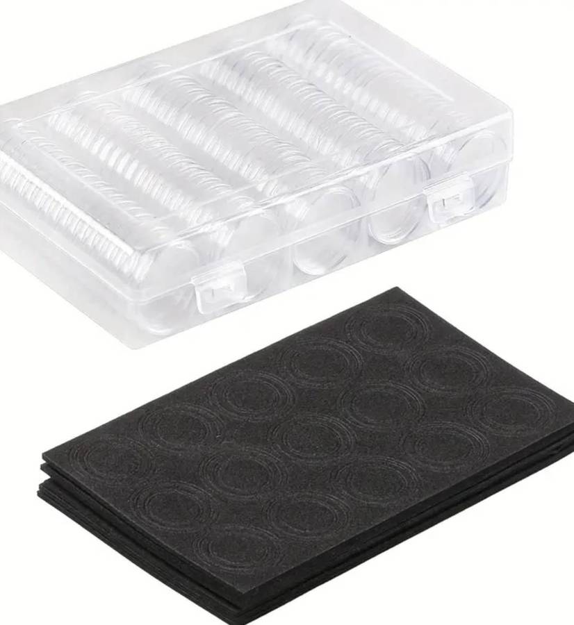 100 Pcs Adjustable Coin Protection Case with Black Inner Pads