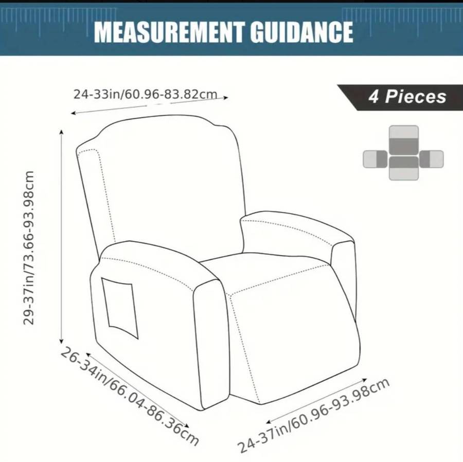 2 x Single Seat Living Room Recliner Sofa Cover, Non-Slip Recliner Protectors - Black