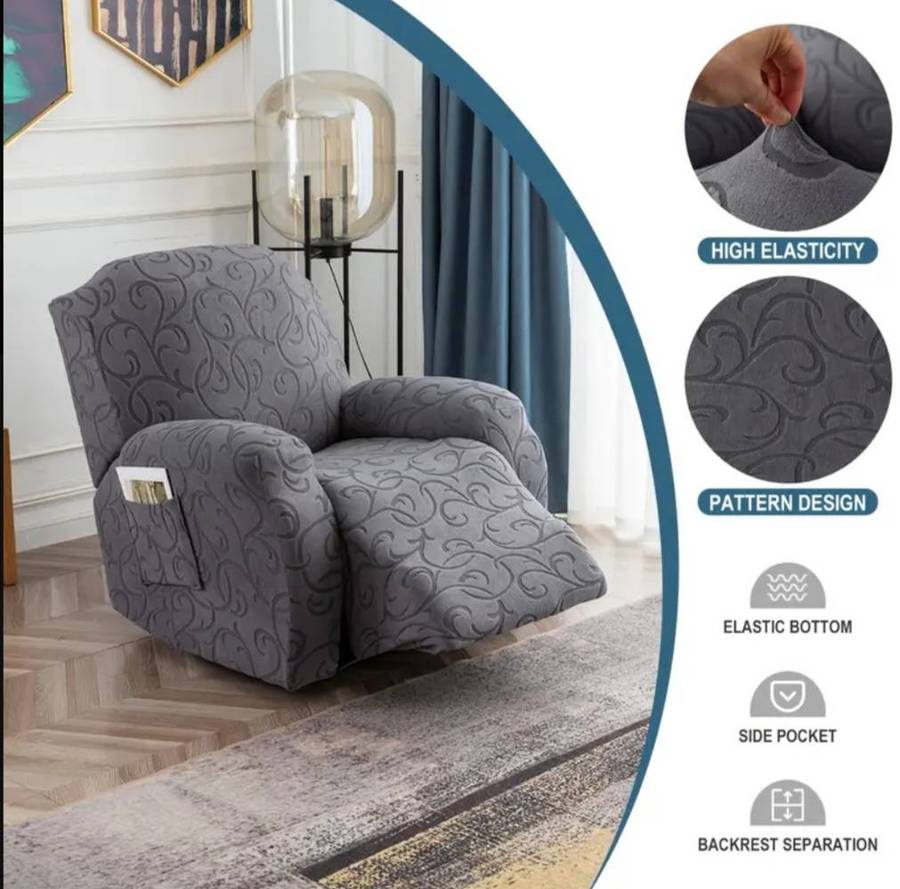 2 x Single Seat Living Room Recliner Sofa Cover, Non-Slip Recliner Protectors - Black