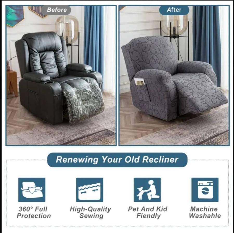 2 x Single Seat Living Room Recliner Sofa Cover, Non-Slip Recliner Protectors - Black