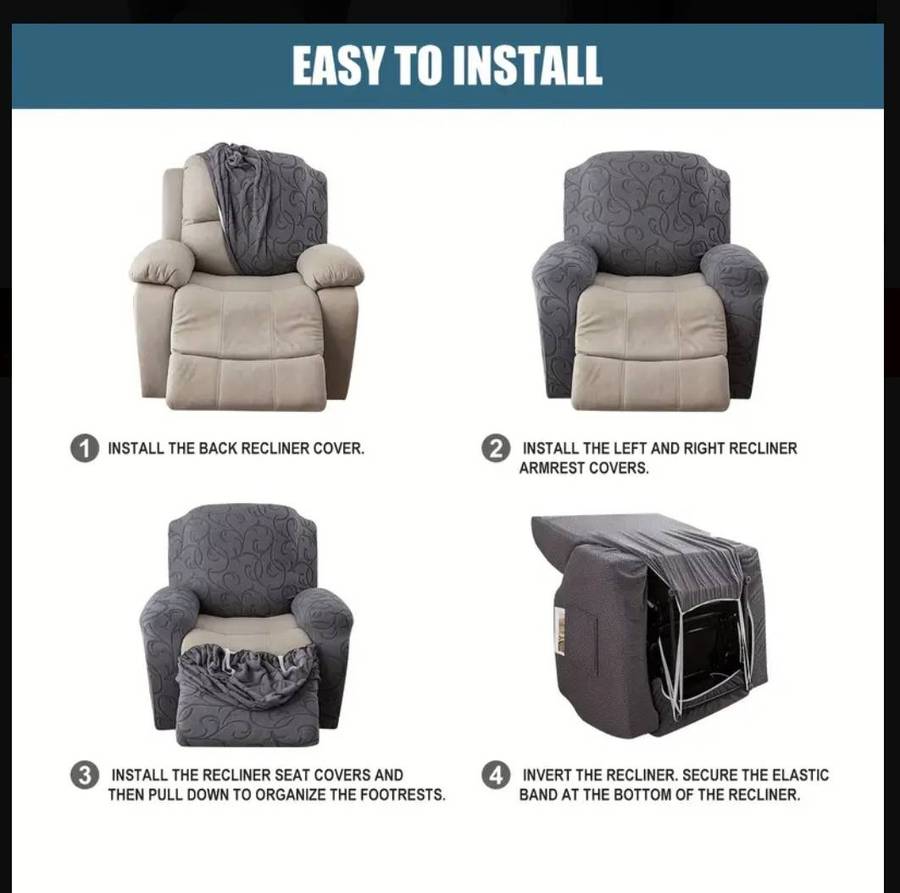 2 x Single Seat Living Room Recliner Sofa Cover, Non-Slip Recliner Protectors - Black