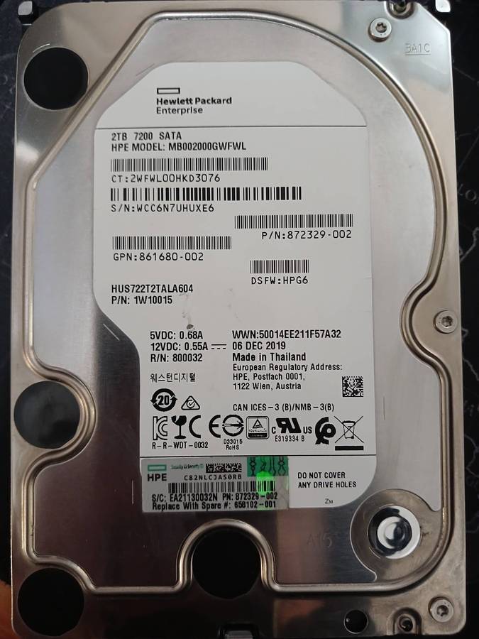 2TB 7200RPM 3.5" Hewlett Packard Hard Drive