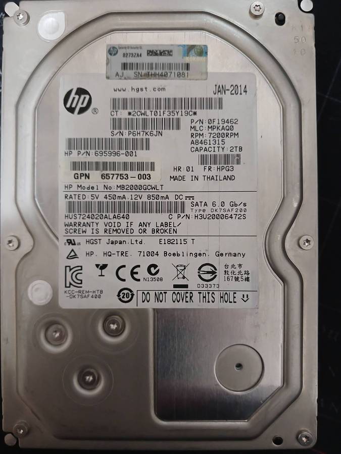 2TB 7200RPM 3.5" Hewlett Packard Hard Drive