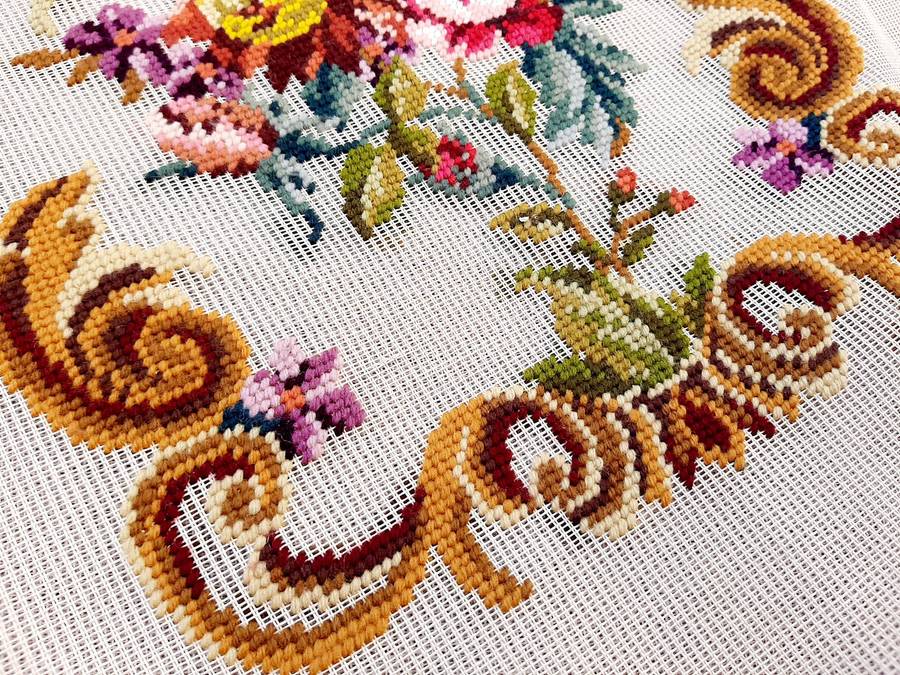 Pre worked tapestry canvas- chairback cover - as new - 35 x 45cm (worked area)