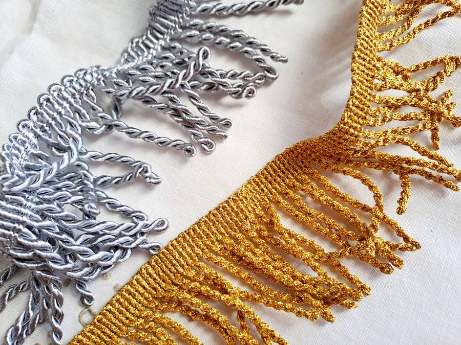 Siver and gold fringe -two pieces - 90cm (silver) 70cm (gold)- 5cm wide