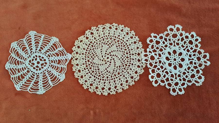 Three small crochet doilies 10-12cm