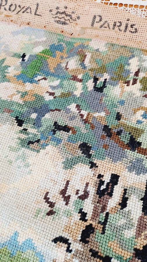 Completed tapestry - pastoral scene - 37 x 45cm - removed from frame