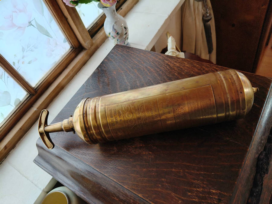 Vintage Brass GAGOS Fire Extinguisher  George Angus & Co. (S.A.) Ltd, Johannesburg