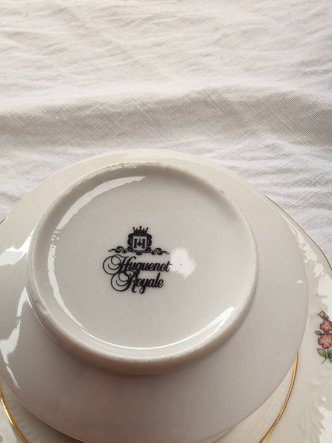 Vintage Huguenot Royale Teacup & Saucer Set (12)  Floral with Gold Trim