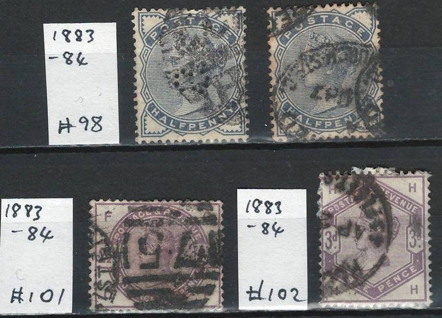 England 1883-84 Scott #98 (2x), #101, #102