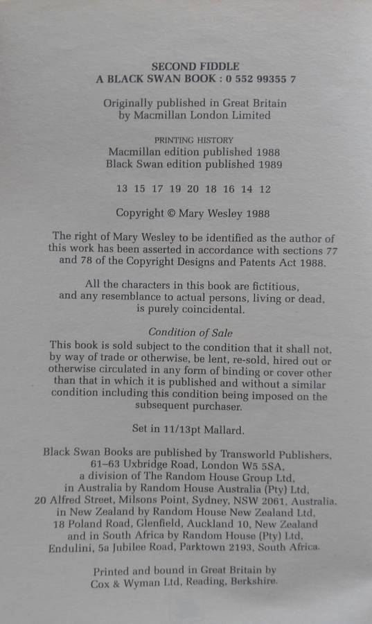 Second Fiddle by Mary Wesley