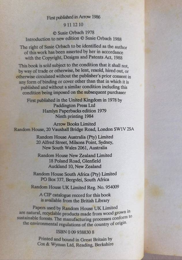 Fat is a Feminist Issue - The Self-help Guide for Compulsive Eaters by Susie Orbach