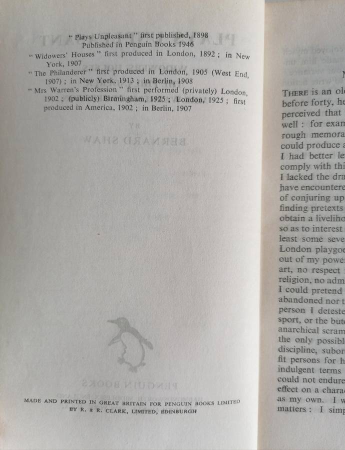Plays Unpleasant by Bernard Shaw (PENGUIN)