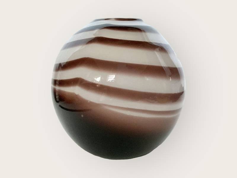 Monochrome swirly striped round glass vase, approx. 16cms tall (please read)