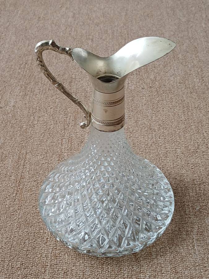 VINTAGE Italian Crystal Glass Silver Plate Decanter Pitcher Ewer Claret Wine Jug