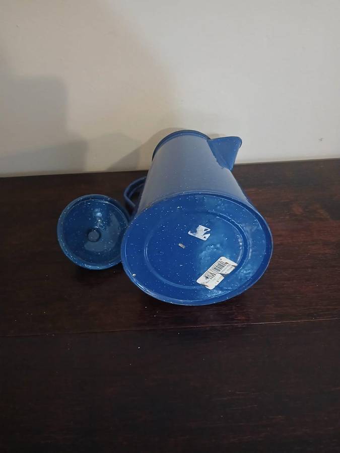 VINTAGE Blue Speckled Enamelware Coffee Pot Camping Farmhouse Home Decor