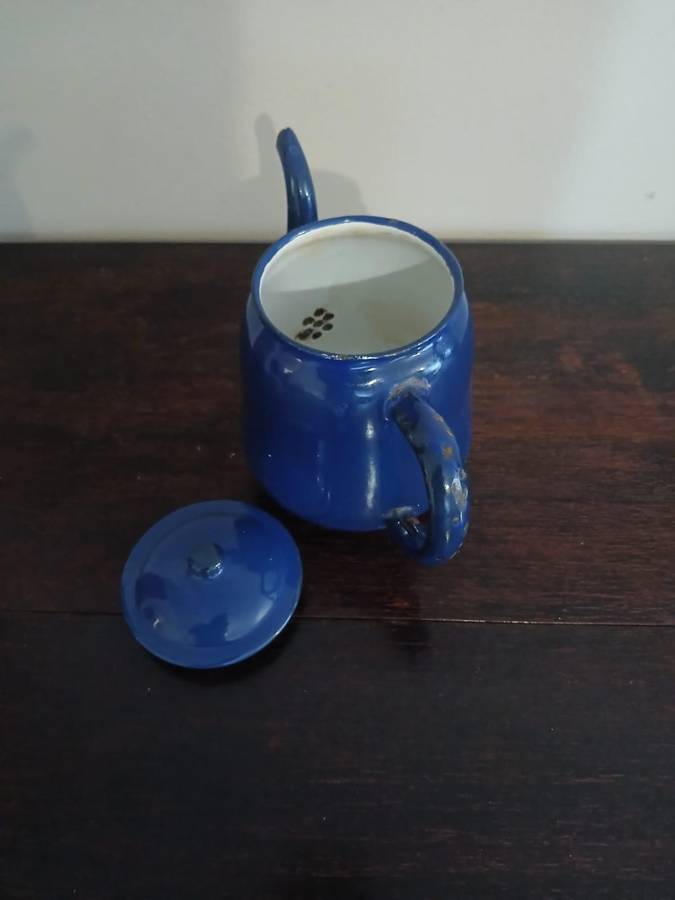 VINTAGE Blue Enamel Tea Kettle