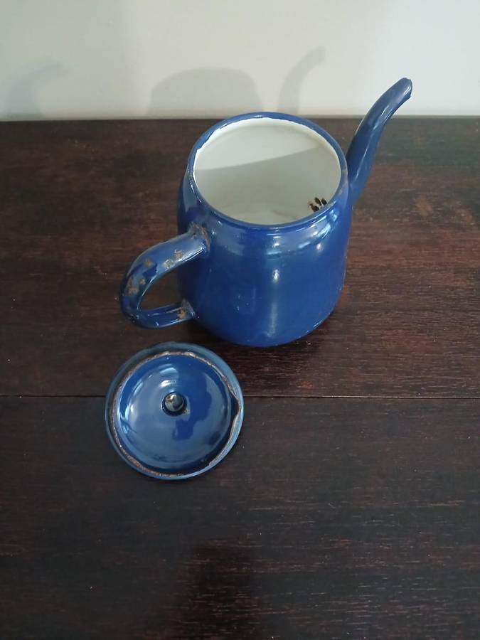 VINTAGE Blue Enamel Tea Kettle